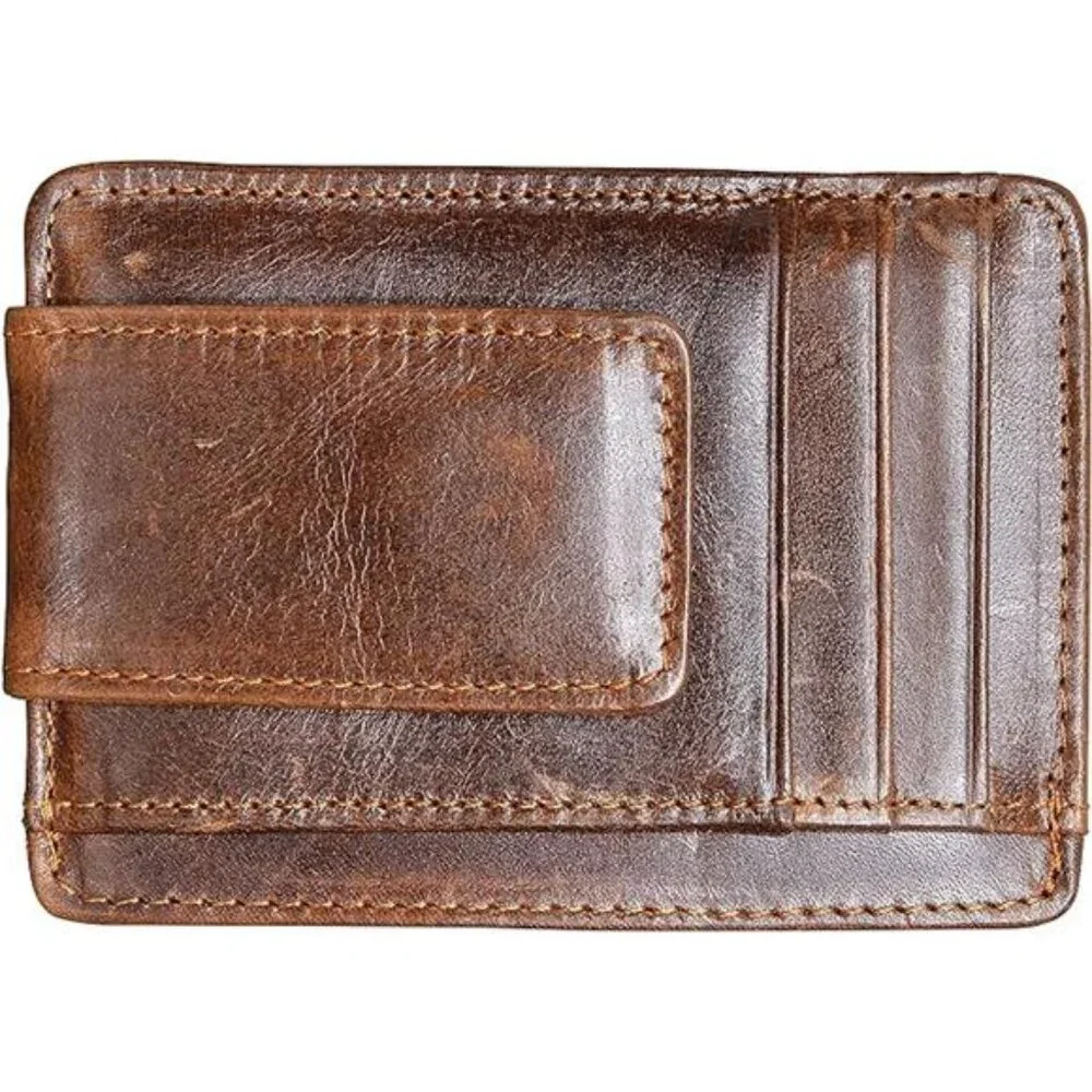 Money Clip RFID Front Pocket Wallet Men Leather Slim Minimalist Wallet,Brown‎